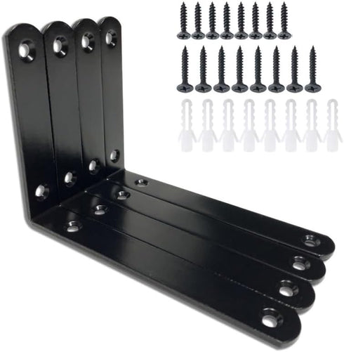 Jiyocy 4 4 Inch/100x64x3.5mm (4, 4 Inch) Pieces Black L Shelf Bracket, Steel Heavy Duty Corner Brace,Joint Angle