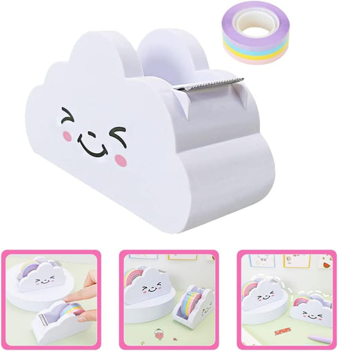 Cloud Shape Office Tape Dispenser, Desktop Cutter with Rainbow Tape Roll for Masking Washi Tape, Home Office Supplies