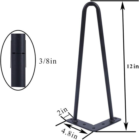Osring 12 Inch 4pcs, 3/8 2 Hairpin Legs Solid Steel Furniture Table Feet Heavy Duty Hairpin Feet Dia Rods Furniture