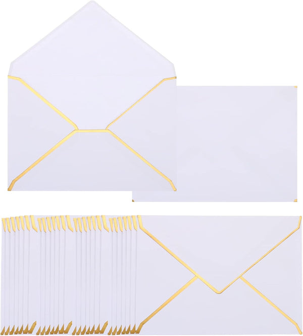 PATIKIL 100 Pack 5 x 7 A7 Christmas Envelopes - V Flap with Gold Border for Office, Wedding Gift Cards, Invitations