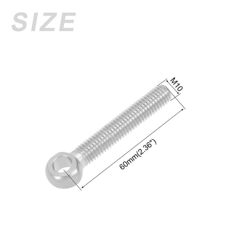 Shoulder Swing Lifting Bolt (M10x60mm) 2Pcs, 304 Stainless Steel Eye Bolts - for Home Renovation, Pipeline Gate Valves Fasteners, Silver