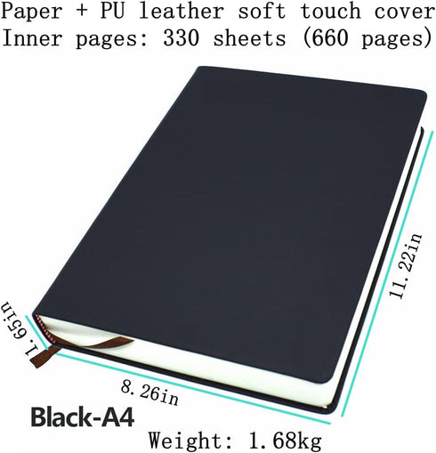 Thick Sketchbook 660 Pages Notebook Soft Faux Leather Cover Journal 80GSM Paper Notepad Drawing Book Memo Writing Sketch Pad Diary Notebook