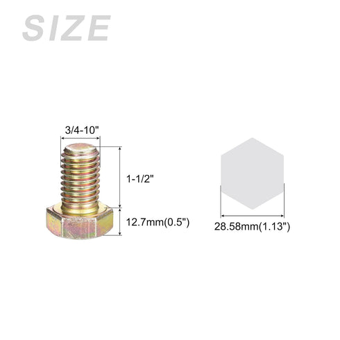 Hex Bolts (3/4-10x1-1/2") 10Pcs - Carbon Steel Zinc Plated Fully Threaded Hex Head Screw Bolt for Repair