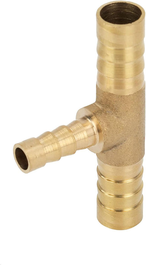 Metalwork Brass Reducing Hose Barb Splice T-Fitting, 3/8" x 5/16" x 3/8" Barbed (Pack of 2)