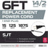 Iron Forge Cable 14 AWG Replacement Power Cord, 6 Ft Black Extension Cable with Open End, 2 Wire 14/2 SJT