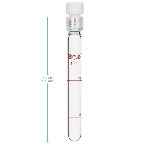 stonylab Glass Test Tube with PTFE Cap, Thicken Borosilicate Glass Reusable Round Bottom Graduated Pressure Resistant Colorimetric Tubes Culture Tubes with PTFE Screw Cap