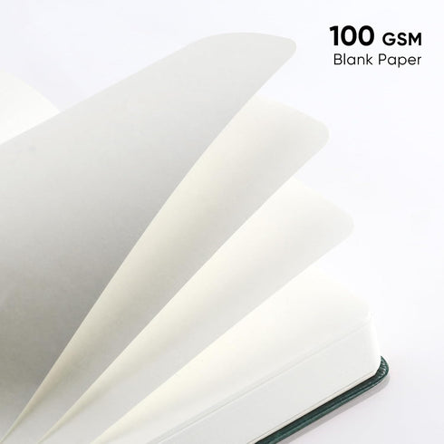 Blank Paper Notebook - 280 Pages A5 Journal with 100gsm Thick Blank Paper, Hardcover, PU Leather, Gray Blue
