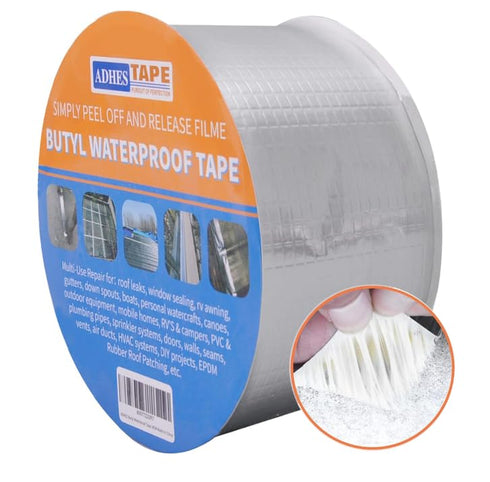 ADHES Butyl Tape Waterproof, 2 inch x 16 feet, Aluminum Foil Sealant for RV Repair, Window, Boat, Pipe Sealing, Silver