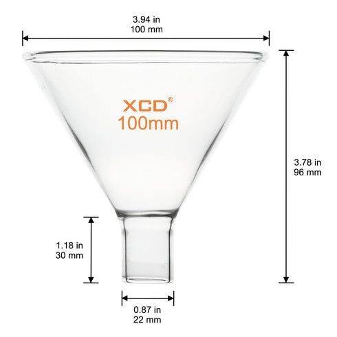 XCD Glass Powder Funnel, Borosilicate Glass Heavy Wall Short Stem Funnel with 100 mm Top Diameter and 22 mm Stem Diameter for Precise Powder Transfers in Laboratory