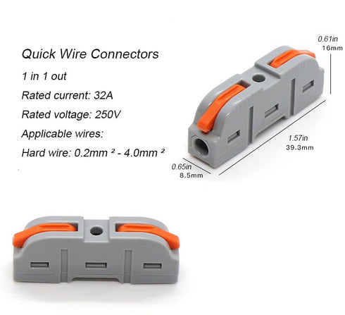 Wire Connectors, Compact Lever Wire Terminals, 1 Into 1 Out Splicing Cable Connector for Quick Connect Installation