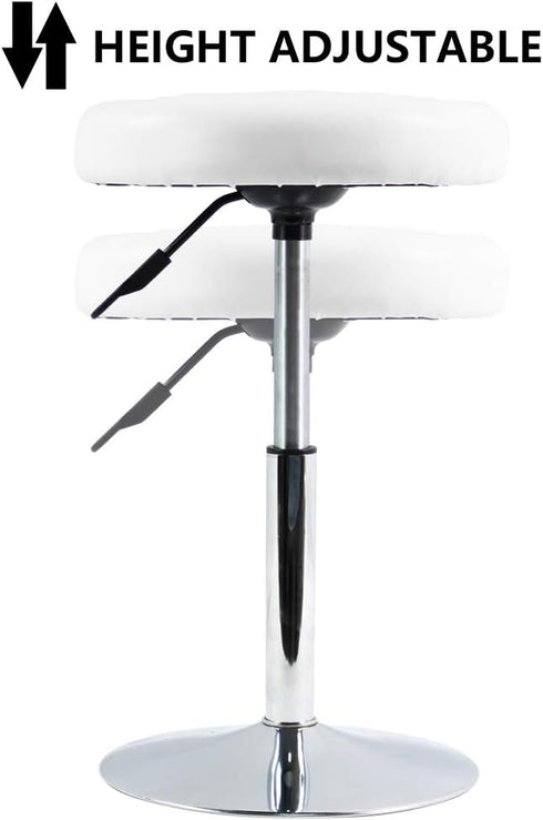 FURWOO Adjustable Height PU Leather Round Stool - Small White Office Chair