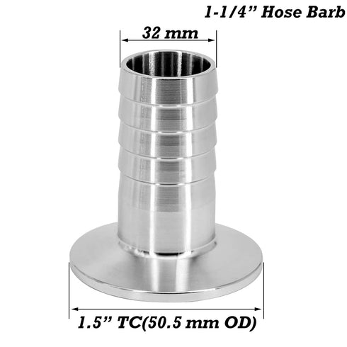 Beduan 1.5" Tri Clamp to 1-1/4" Barb Fitting, Stainless Sanitary Home Brew Adapter