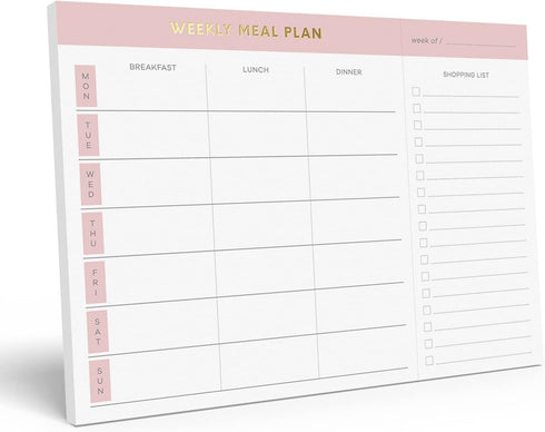 Sweetzer & Orange Weekly Meal Planner Notepad - Pink 10x7” with Tear Off Grocery List for Family Dinner Planning