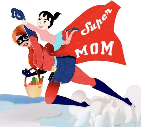 CUTE POPUP Supermom 3D Pop Up Card, Premium Handcrafted Gift for Mom, Birthday, Women’s Day, Any Occasion