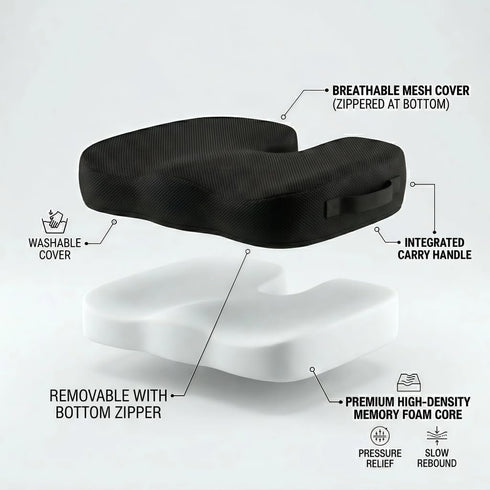 Vmeoap Tailbone Ergonomic Seat Cushion for Office Chair - Memory Foam Pain Relief - Sciatica & Coccyx Support for Car