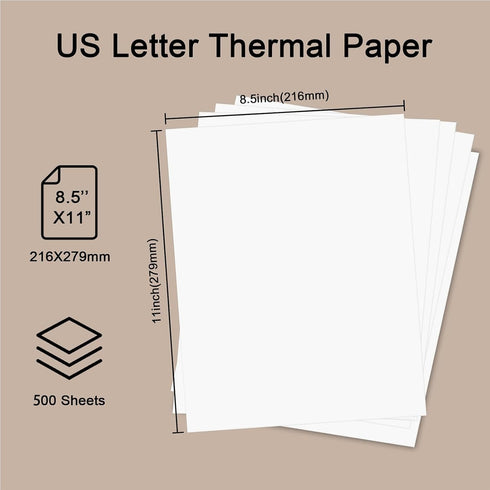 500 8.5 11 Inches M08F/ A28U/ A40 Set. Sheets Single Thermal Paper x US Letter Size for Thermal Printer, Portable