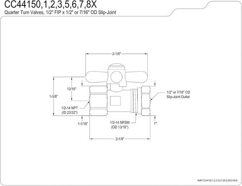 Kingston Brass CC44152X Quarter Turn Valve (1/2" FIP X 1/2" or 7/16-Inch Slip Joint), Polished Brass