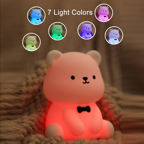 30min 3 6 Bear Night Lamp- Auto-Off Kids Toddler Nursery Bedside Nightlight, Brightness Modes Light Colors Night Light