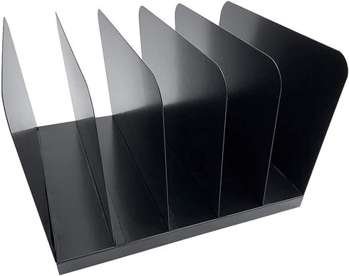 Huron Desktop File Organizer - Vertical 5 Slot, Black Commercial Grade Steel for Office Use