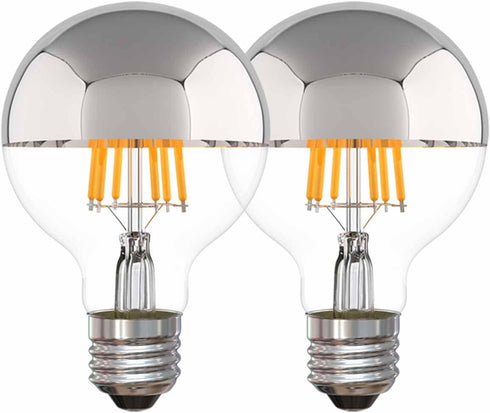 Half Chrome Light Bulb Dimmable, 6W (Equivalent 60 Watt) Decorative LED Bulb, G80/G25 Globe Shape, Pack of 2