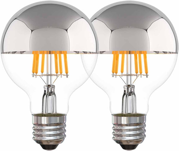 Half Chrome Light Bulb Dimmable, 6W (Equivalent 60 Watt) Decorative LED Bulb, G80/G25 Globe Shape, Pack of 2