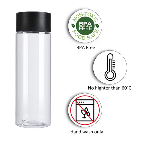 zmybcpack 24 Pack 10 OZ (300 ml) Clear PET Plastic Juice Bottles with Black Lids - Plastic Smoothie Bottles Ideal