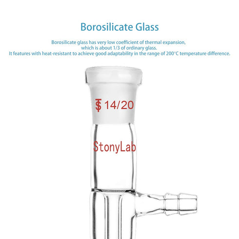 StonyLab Glass Vacuum Take Off Adapter, Straight, Short Stem with 14/20 Joints