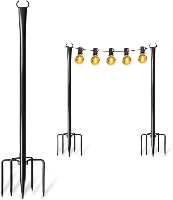 2 Pack Heavy-Duty String Light Poles for Outside with Fork, Adjustable Lighting
