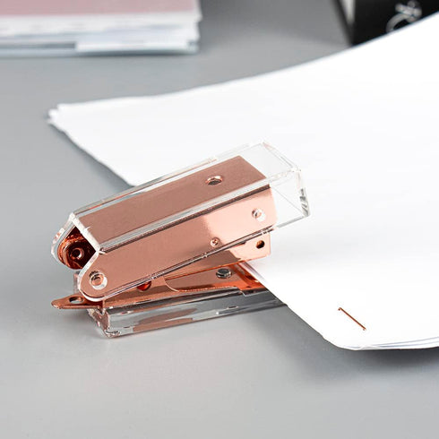 Rose Gold Mini Stapler with Clear Acrylic Body, 18 Sheets Capacity, Cute Stapler for Office, School