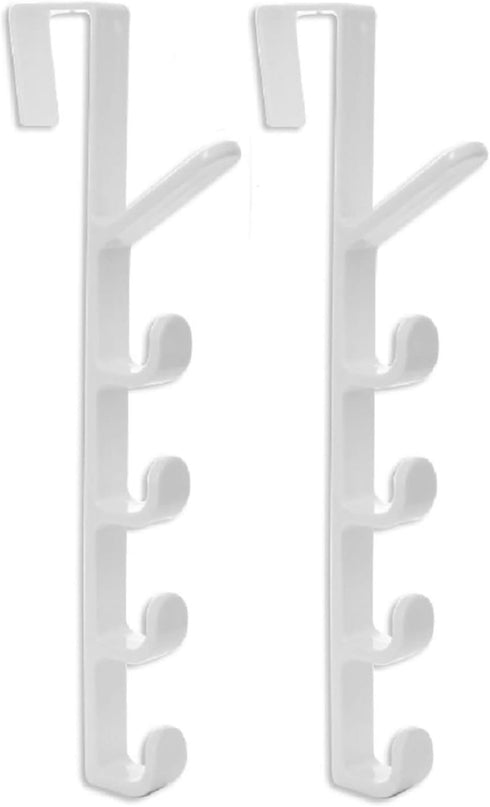 canjoyn 5 Layers Over The Door Hook Organizer Rack - Pack of 2 Hanger for Backpack Handbag (White)