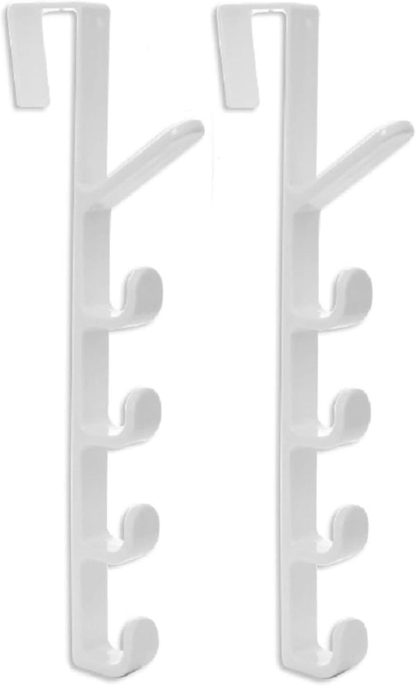 canjoyn 5 Layers Over The Door Hook Organizer Rack - Pack of 2 Hanger for Backpack Handbag (White)
