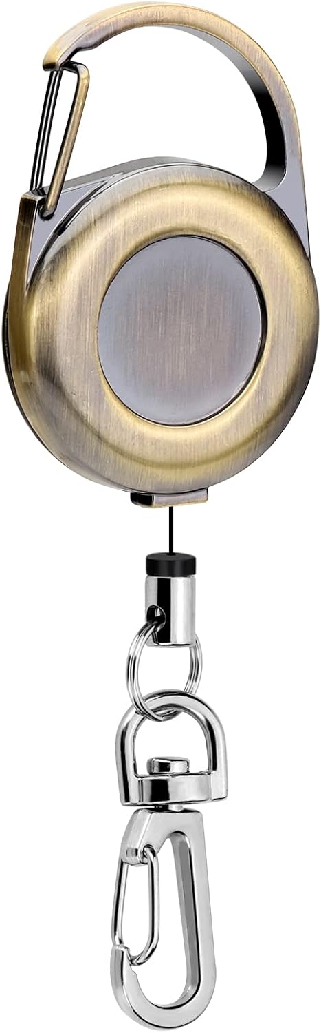 Soleebee Heavy Duty Retractable Keychain, Vintage Key Chain Holder Clip with Metal Carabiner and Retractable Cord