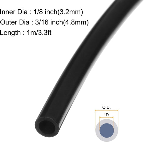 1m(3.3ft) 3mm(1/8") ID x 4.8mm(3/16") OD Silicone Tubing Black Industrial Plastic Tubing Pure Silicone Hoses for Pump Siphoning Draining Irrigation Brewing