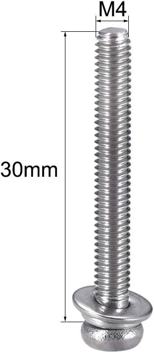 uxcell M4 x 30mm Stainless Steel Phillips Pan Head Machine Screws with Spring and Plain Washers, 5pcs