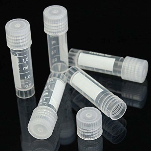 100pcs 2ml Graduated Plastic Cryovial, Cryogenic Vial Tube, Self Standing with Cap