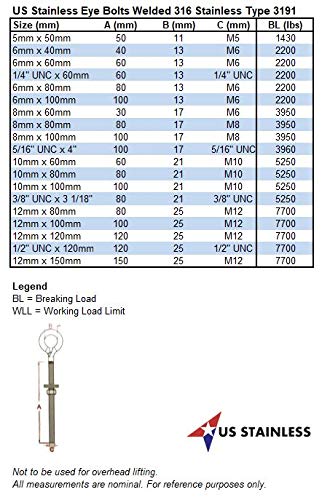 US STAINLESS 2 Pieces Stainless Steel 316 M10 Eye Bolt, 10mm x 100mm, Marine Grade