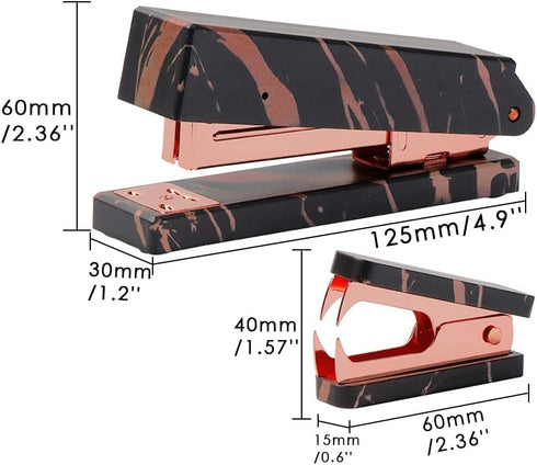 Office Stapler Staples Remover Set, Marble Black Print Rose Gold Tone Desk Executive Manual Staplers and Staple Remover Tool for Desktop Accessories Supplies by MEI YI TIAN