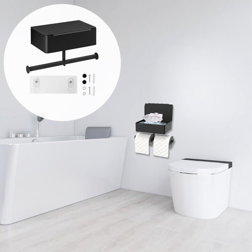 Meluvora Toilet Paper Holder with Shelf,Rustproof Flushable Wipes Dispenser,Self Adhesive Drilling Toilet Paper Holder