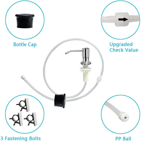 Soap Dispenser for Kitchen Sink - Brushed Nickel Countertop Pump with 47" Silicone Extension Tube for Easy Refills