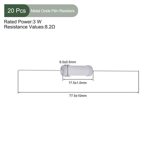 YOKIVE 20 Pcs Metal Oxide Film Resistors, Axis Lead Resistor, Keep Normal Circuit Operation, Great for Electric Power Equipment (Grey, 3W, 8.2 Ohm)