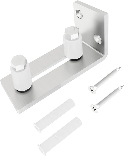 JUBEST Barn Door Floor Guide - Satin Nickel Adjustable Roller for Doors Up to 2 1/8 inches, Flush Bottom Design