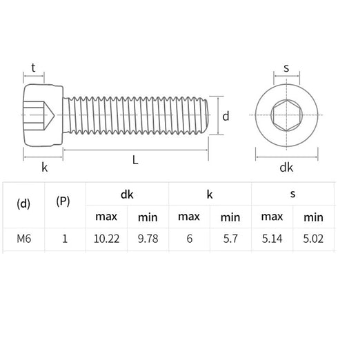 binifiMux 6pcs M6 x 100mm Full Thread Black Hexagon Socket Cap Head Bolt, Alloy Steel 12.9 Grade