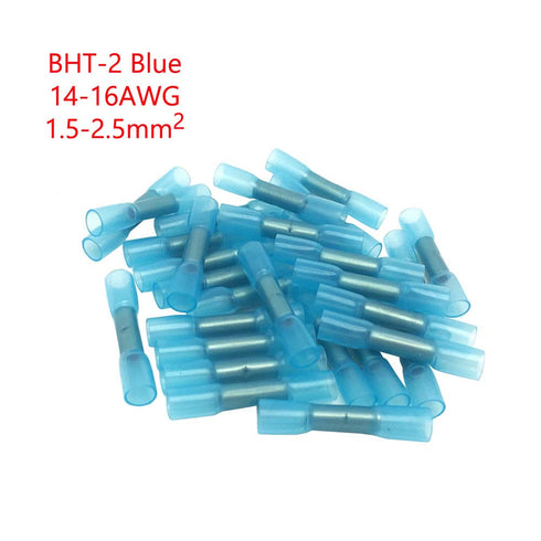 ESUPPORT 50Pack Blue Heat Shrink Butt Wire Electrical Crimp Terminal Connector, 14-16 AWG