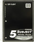 Top Flight Standards 5-Subject Wirebound Notebook, 200 Sheets, 3-Hole Punched, Wide Rule, 10.5 x 8 Inches, Color May