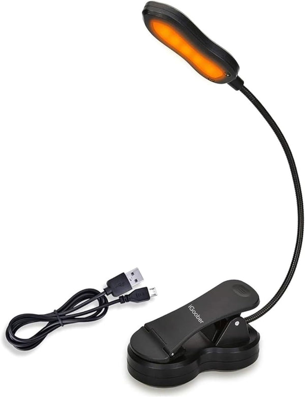 Amber Book Light, Rechargeable Blue Light Blocking Reading Light, Clip on Book
