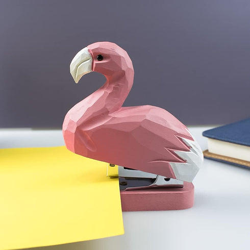 Wooden Animal Stapler, Flamingo Desktop Stitcher Art Figurine for School Office Stationery