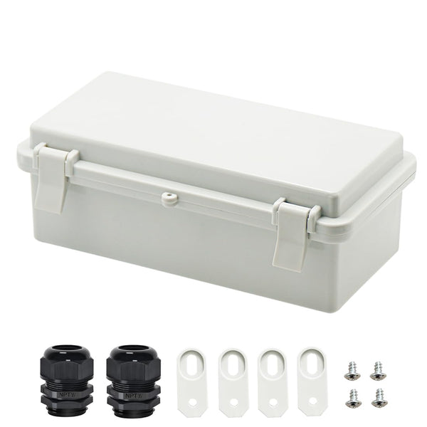 Zulkit Junction Box, ABS Plastic Dustproof Waterproof IP65 Electrical Boxes with 2 Cable Glands, 7.9 x 3.9 x 2.8 inch