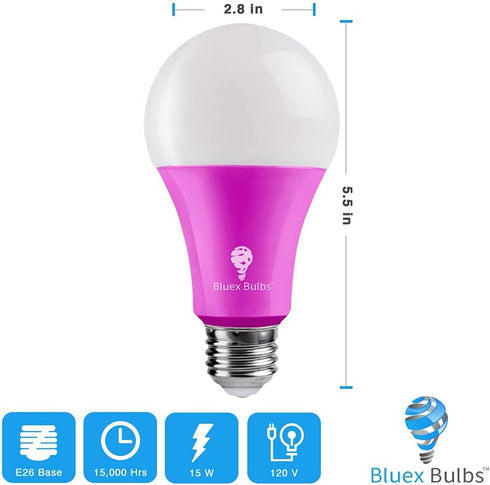 2 Pack BlueX LED A21 Pink Light Bulbs - 15W (120Watt Equivalent) - E26 Base Pink LED Pink Bulb, Party Decoration, Porch, Home Lighting, Holiday Lighting, Decorative Illumination Pink LED Bulb by Bluex Bulbs