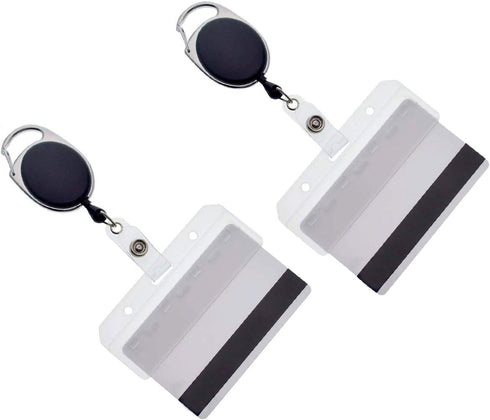 Specialist ID Premium 2 Pack Carabiner Badge Reels with Half Card Holders - Secure Swipe Access for POS Cards