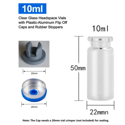 20 Pcs 10ml Glass Bottles, Sterile Transparent Vials with Self Healing Injection Port, Flip Off Cap